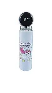 Kids Kraft Stainless Steel Insulated Unicorn Water Bottle with Smart Temperature Display for Kids & Adults. Pack of 1, White.