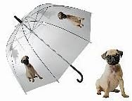 PUG DOG TRANSPARENT DOME BUBBLE RAIN UMBRELLA/BROLLY - LADIES