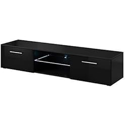 E-com - Meuble TV Armoire Tele Table Television Samuel avec Lumieres LED Bleues - 150 cm - Noir
