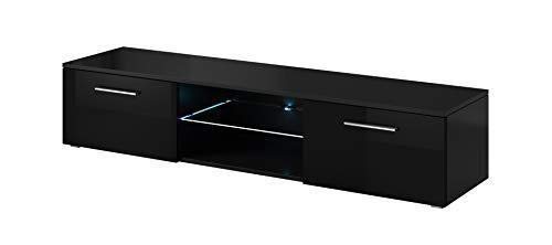 E-com - Meuble TV Armoire Tele Table Television Samuel avec Lumieres LED Bleues - 150 cm - Noir