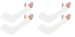 PinKit Cotton & Spandex UV Protection Cooling Arm Sleeves for Men & Women. Perfect for Cycling, Driving, Running & Outdoor Activities, Color- White(Pack of 2 Pairs)