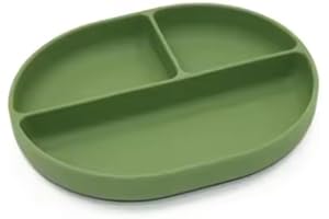 SELLA PRODUCTS Silicone Suction Plate for Babies and Toddlers - Non-Slip Design with Suction Base, Oval Plate for Weaning and Highchair Use - BPA-Free, Hypoallergenic, Easy to Clean and Store (Grayish Green)