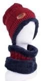 YANXH New Men Knitted Hat Winter Warm and Circle Scarf Skiing Hat Outdoor Sports Hat Sets , wine red