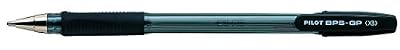Pilot BPS-GP Lot de 12 Stylo à bille Pointe extra-large Encre Noire Corps cristal avec grip antidérapant + capuchon