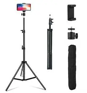 Black 7 Feet Portable Long Tripod Stand with Adjustable Mobile Clip Holder for All Mobiles & Cameras (Black)