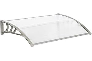 Outvita Auvent de Porte d'entrée, Contre Pluie Neige UV, Porte Toit Marquise Abri Protection en Polycarbonate (120 x 80 x 23 cm) Gris