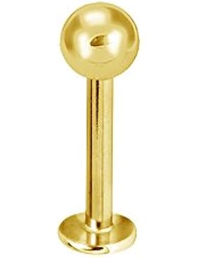 Labret Lippen Ohr Piercing Gold beschichtet aus Edelstahl 316L Kugel 3mm Stärke 1,2mm - GP-BLBN