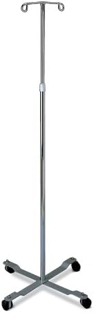 MEDLINEMDS80441 Four Leg IV Poles Stand, 2 Hook, 4 Caster, Chrome, Latex Free, 47" to 85" Adjustable Height