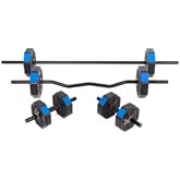 Tan Spor 30 Kg (150 cm) D&Uuml;Z BARLI +Z BARLI Dambıl Dumbell Ağırlık Halter FULL SET Mavi Kapaklı