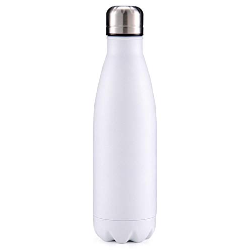 Preisvergleich Produktbild 500 ml Wasserflasche, BPA-freie Edelstahl-Vakuum-isolierte Wasserflasche, doppelwandige Heiß- und Kalt-Sport-Trinkflasche, Thermoskanne für Radfahren, Fitnessstudio, edelstahl, weiß, 10.4 x 2.6inch