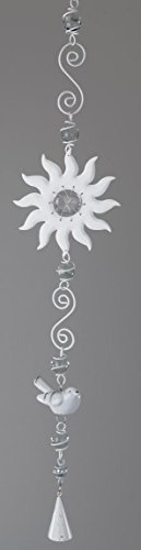 formano Girlande Sonne in Creme aus Metall mit Keramivogel, Glöckchen und Glasperlen, 80 cm
