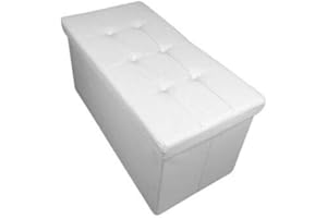 HomeHarmony Folding Storage Ottoman Seat, Stool, Toy Storage Box Faux Leather (White Large)