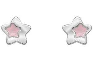 Turmalina - Pendientes bebe niña de Plata de Ley 925, pendientes de esmalte rosa con motivo de mariposa o estrella, tamaño de 7 x 4, de la marca de joyería Turmalina by Martina