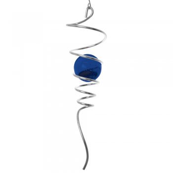 Windspiel - SPIRAL TAIL blau - Abmessung: 7,5x28cm, Kugel: Ø5cm - mit Kugellagerwirbel, Haken, 1m Nylonschnur und Glaskugel (Blau)