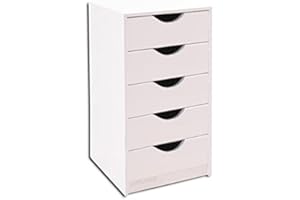 arelwood . com - Cajonera para Armario, Completamente Montada, Frente Medía Luna, Color Blanco, 40 cm Ancho x 40 cm Fondo - 5 Cajones 16 cm. Alto Total 89 cm. Entrega A PIE DE Calle