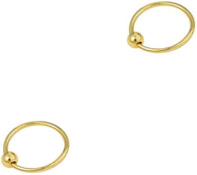 2 aros nariz dorados muy pequeños iguales, muy finos con bola de cierre, plata de ley 925, 6mm diámetro interior, 0,6mm grosor.