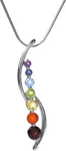 Sterling Silver 925 Curved Pendant with Gemstones and Snake Chain 41 cm / 16 inch