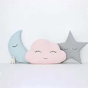 The Purple Tree Velvet Cushion , Cloud- 15x10 inch, Moon- 15x7 inch, Star -15x15 inch, Multicolour, 3 Pieces