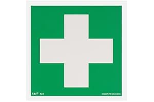 ‎NOTLOK SAFETY WORK notlok Safety Work - Erste Hilfe Schild - Weißes Kreuz [ 15 x 15 cm ] | Nachleuchtende Kunststoffplatte + Aufkleber für einfache Montage | DIN EN ISO 7010 | Aufkleber Medizin, Sicherheitsschilder