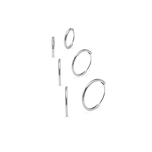 925 Sterling Silber 3 Paar Set von 8 10 12 mm Sleeper Runde Dünne Endlose Creolen