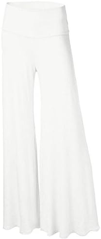 Women High Waist Waistband Solid Palazzo Wide-Leg Long Pants White L