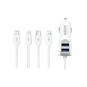 H&S Enterprise Car Charger, Universal Portable Dual USB Car Charger Adapter with 4 in 1 Multi pin Charging Cable Car Charger with 2 Ports Suitable for All Smartphone