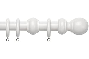 NEW EDGE BLINDS 28mm Fixed Wooden Curtain Pole Set (Pure White, 180cm)