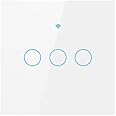 Bkiyougo Smart Touch Light Switch 3 Gang 1 Way, WiFi Wall Light Switch Works with Alexa Google Home Tuya Smart Life App Voice Control, Glass Panel with LED Backlight