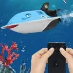 STORE99 3314M 4-Channel 27MHz Rechargeable Mini Boat RC Submarine Children Water Toy with Remote Controller(Blue)