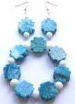 Blue Imperial Sea Jasper &amp; Wade Jade Stretch Bracelet &amp; Drop Earring Set