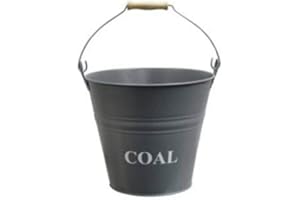 Elx 15L Vintage Style Coal Fire Vintage Style Grey Coal Bucket With Carry Handle Fireside Fireplace Wood Burner Accessory Coal Bucket Wood Log Holder Coal bucket Kindling Bucket Metal French Grey