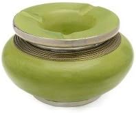 Moroccan tadelakt Ashtray, pistachio color, handcrafted ashtray with polished anti-corrosive brushed and twisted metal band inserts