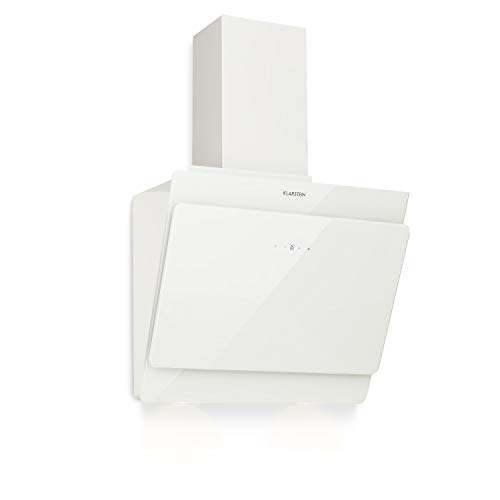 Klarstein Aurica 60 - Hotte aspirante murale, 165W, 3 vitesses, 620m³/h, Eclairage 2 x lampes LED de 1,5 W, Acier inoxydable, largeur: 60 cm, filtre à graisse en aluminium, Blanc