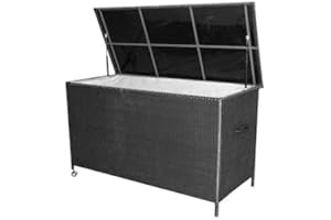 Tarrington House Cassapanca da giardino Jarama, rattan sintetico / acciaio, con ruote, resistente alle intemperie, facile da spostare, per uso esterno, nero
