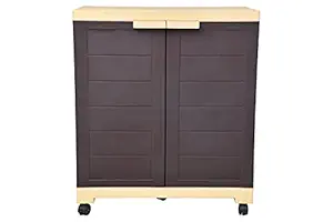 Alfa 360 Plastic Cabinet with Wheel Lockable Casters for Storage | Space Organizer | Cupboard | Living Room | Kids | Multipurpose for Home Kitchen & Office by Prima (Brown & Beige, 1 Shelf)