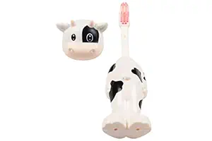 Ole Baby Brings You The Edition of Bounce Up White Funny Cow Headed Kids Push Button Tooth Brush Cum Toy (Age-3 Plus Years)