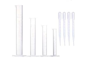 Yizerel Measuring Cylinder, 4 Sizes Graduated PP Laboratory Test Tubes in 100ml, 50ml, 25ml, 10ml for Laboratory, Science Experiments with 4 Plastic Drops in 3ml