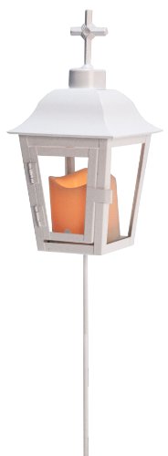 Best Season LED-Grablaterne mit Erdspiess /1 Kerze Lichtsensor /27 x 13 cm ( Batterie nicht enthalten ), weiß 066-88