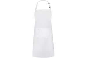 KHAOP Professional Adjustable Apron with 2 Pockets Unisex Cooking Kitchen Chef Women Men Aprons for Home Kitchen, Restaurant, Coffee House, Baking Gardening BBQ - White