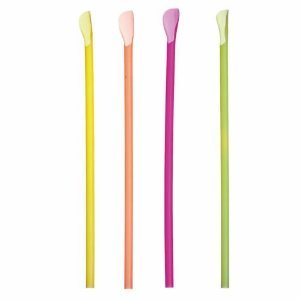 250 Trinkhalme mit Löffel Ø 6 mm · 23 cm neon Trinklöffel
