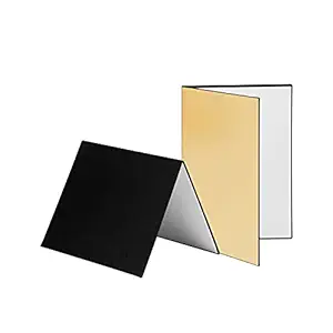 Belity 3-in-1 Photography Cardboard Paperboard Folding Photography Reflector Diffuser Board (Black + White + Golden) for Still Life Product Food Photo photographing, A3 Size