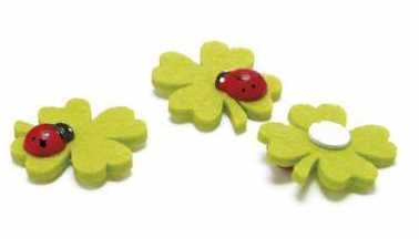 Kleeblatt Kleeblätter aus Filz mit Marienkäfer und Klebepad in 22er Pack Dekoration aus Filz mit Glückskäfer Streudeko Streuteile als Glücksbringer Tischdeko - 9