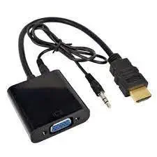 ELECTRO WOLF HDMI to VGA with 3.5 mm Audio AUX Cable Adapter, Gold Plated HDMI Male to VGA Female Adapter for Computer, Laptop, HDTV, Xbox - NOT for VGA to HDMI - Black