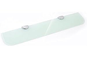 BSM Marketing Étagère en verre trempé blanc 400 mm x 100 mm 6 mm d'épaisseur pour salle de bain, chambre à coucher, bureau avec grande finition chromée