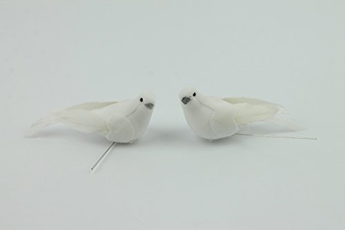 Tauben-Pick in weiss 2 Stück mit Federn