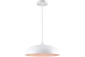 TEKHOME Lampadario a sospensione stile contemporaneo in metallo pendente a cupola attacco E27 luce tavolo cucina di colore nero o bianco Ø35 cm (BIANCO) B90-B