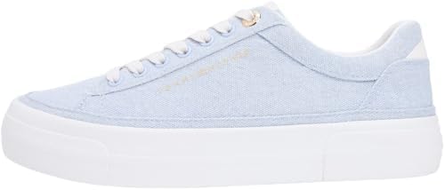 Tommy Hilfiger Donna Sneakers in Tela Foxing Platform con Lacci, Blu (Breezy Blue), 36