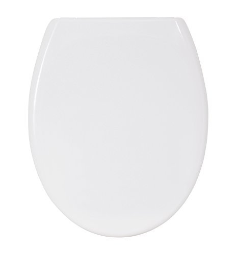 Premium Duroplast WC Sitz, Absenkautomatik, Fast Fix/Schnellbefestigung, Edelstahl-Befestigung mit Knopfdruck, Toilettensitz WC Deckel Klobrille Weiß Anthrazit Braun (Weiß) - 2