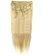 Clip-In-Extensions für komplette Haarverlängerung – hochwertiges Remy-Echthaar – 120 g – 50 cm – Weißblond – 613 - 2