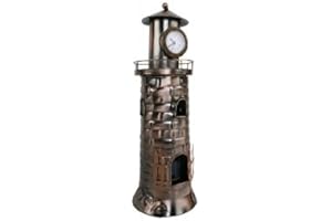 OSTERS MUSCHEL-SAMMLER-SHOP Flaschenhalter Leuchtturm mit Uhr - Metall - Weihnachten - Geschenkidee von Michel Toys